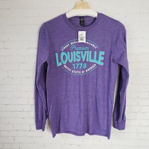 Louisville Tourist Baseball Tee Size Womens S Purple Logo Spell Out NEW